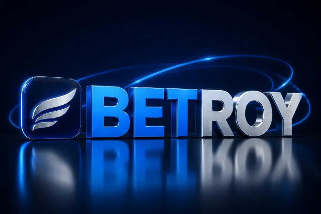 Betroy mobil: krom ve mavi tonlarda üç boyutlu logo yazısı