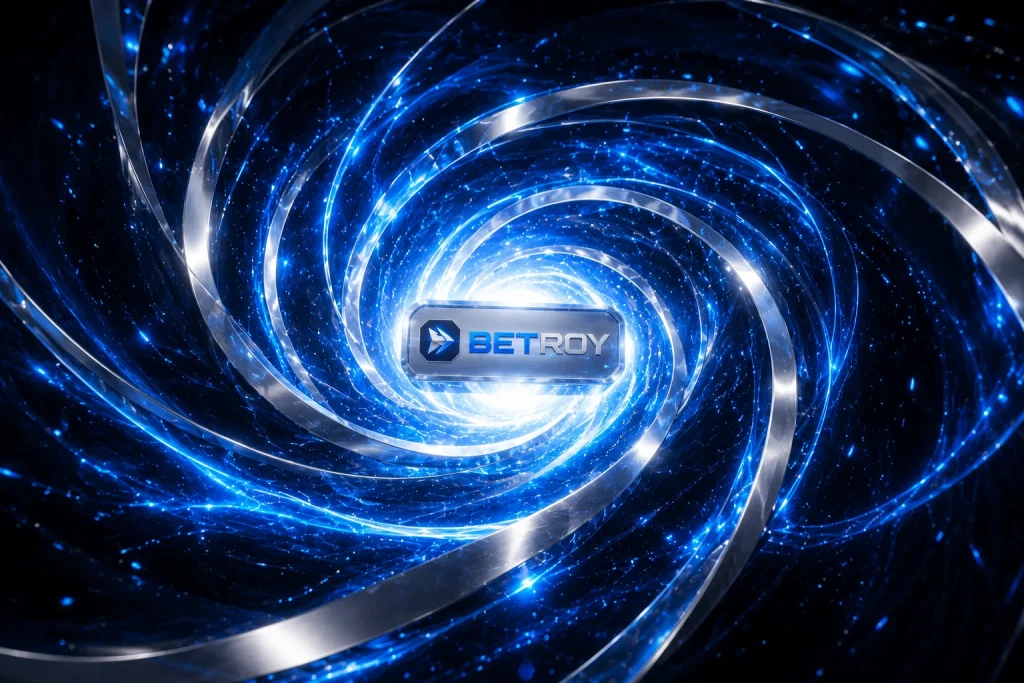 Betroy mobil: mavi ışık girdabı içinde krom logo rozeti