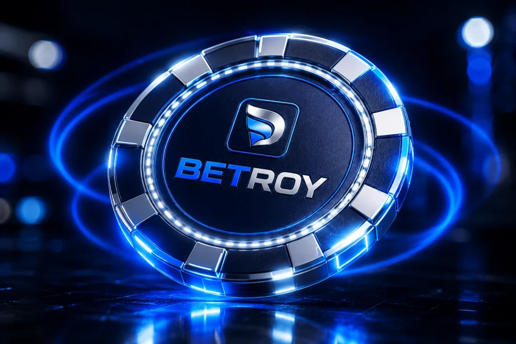 Betroy mobil: neon ışıkta mavi krom casino jetonu
