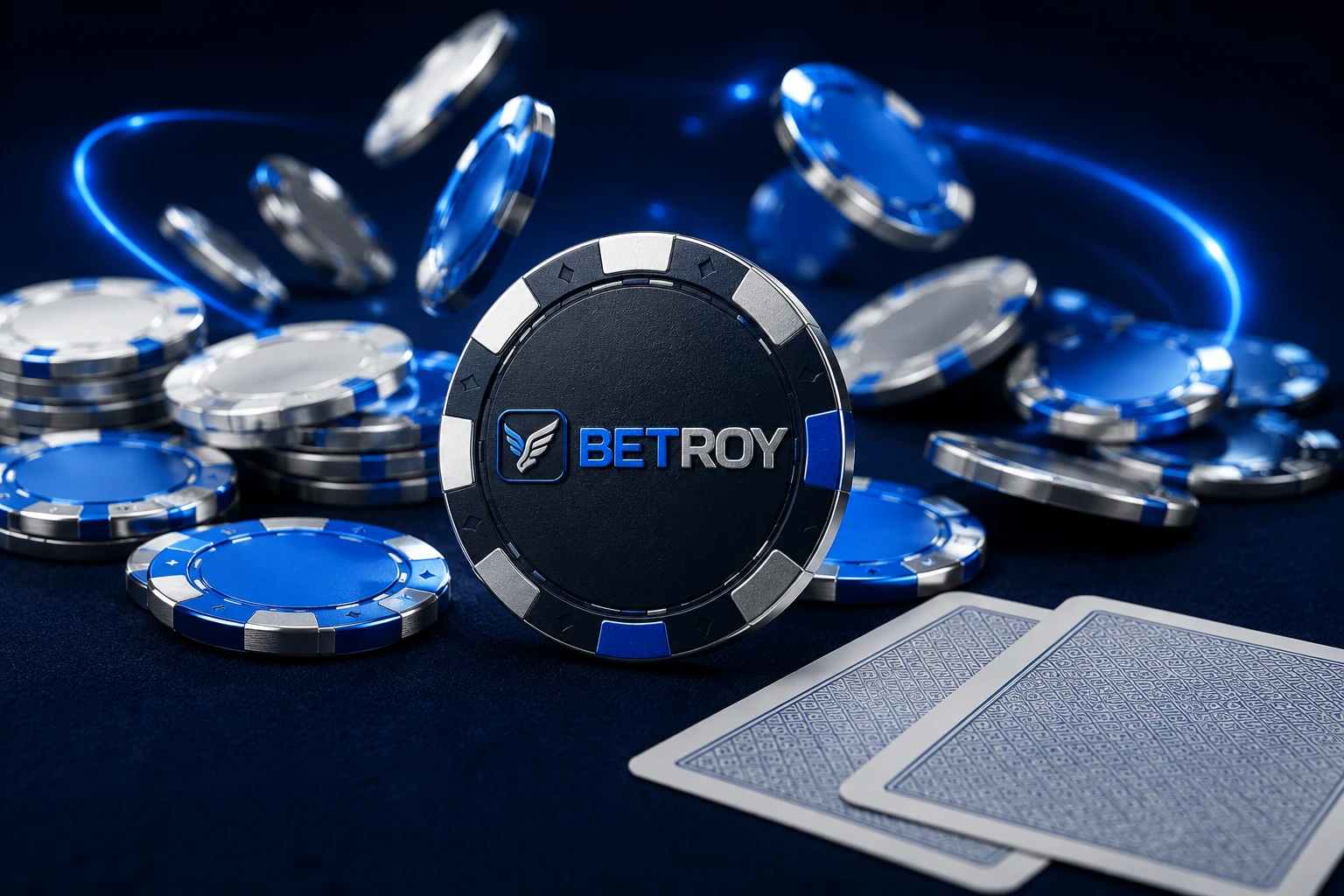 Betroy mobil: mavi poker çipleri ve oyun kartları