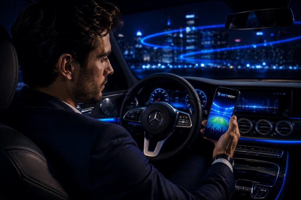Betroy mobil: lüks otomobilde telefonundan futbol bahsi yapan adam