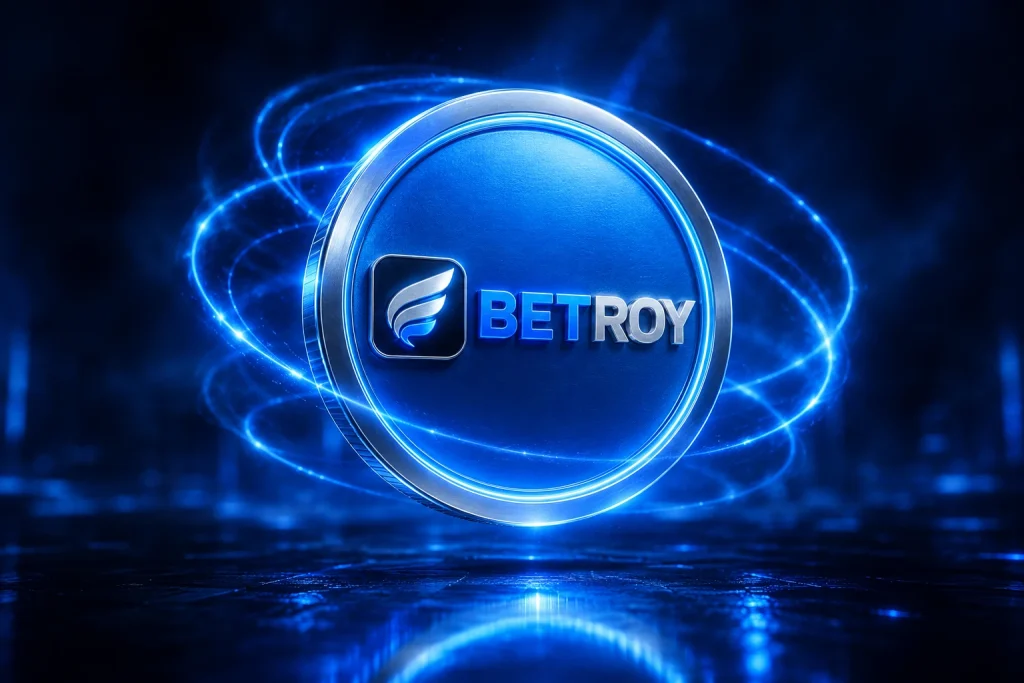 Betroy mobil: mavi ışıkta krom logolu metal jeton madalyon