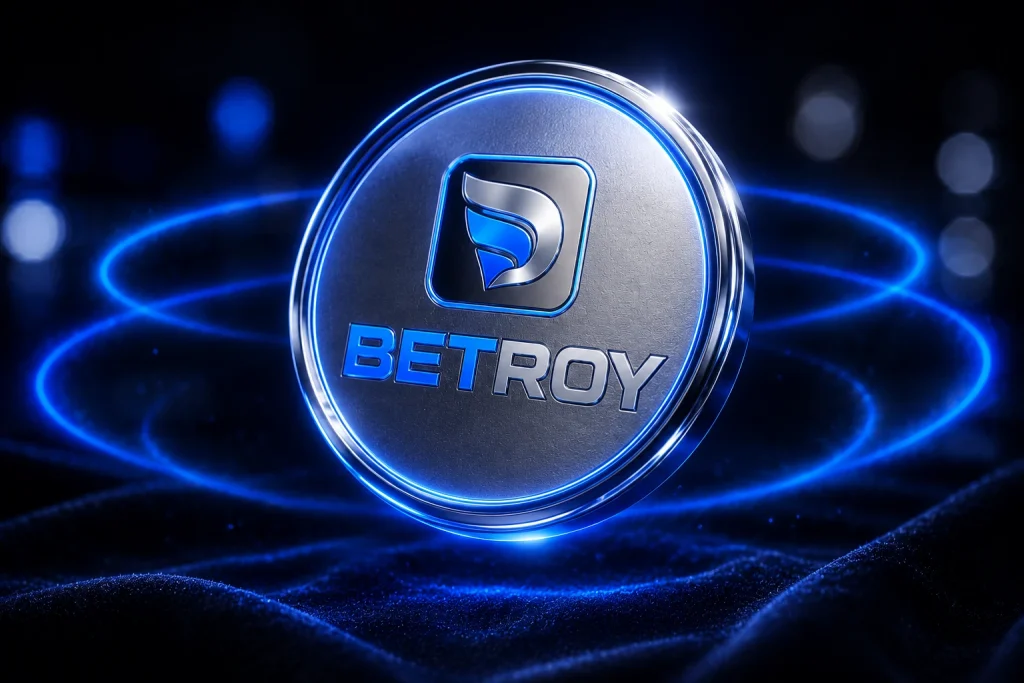 Betroy mobil: neon halka içinde metalik mavi jeton madalyon