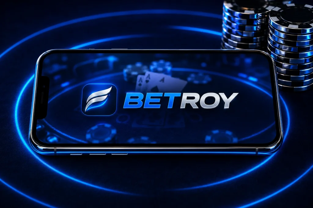 Betroy mobil: telefon ekranında poker asları ve mavi casino fişleri